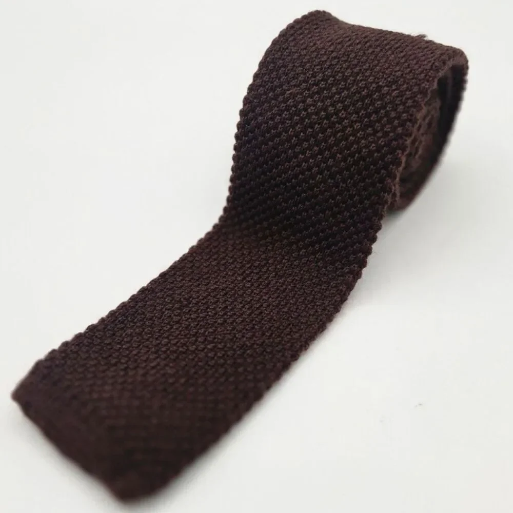 Robert Talbott Nordstrom Brown Knit Tie 100% Wool Square Bottom Slim Necktie